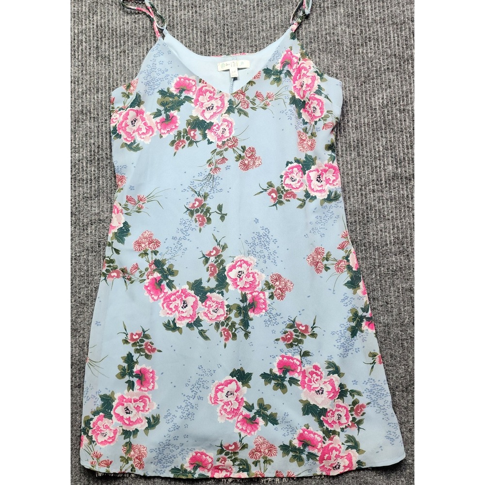 Love Fire Blue Floral Lace Trim Mini Slip Dress Womens Size Small